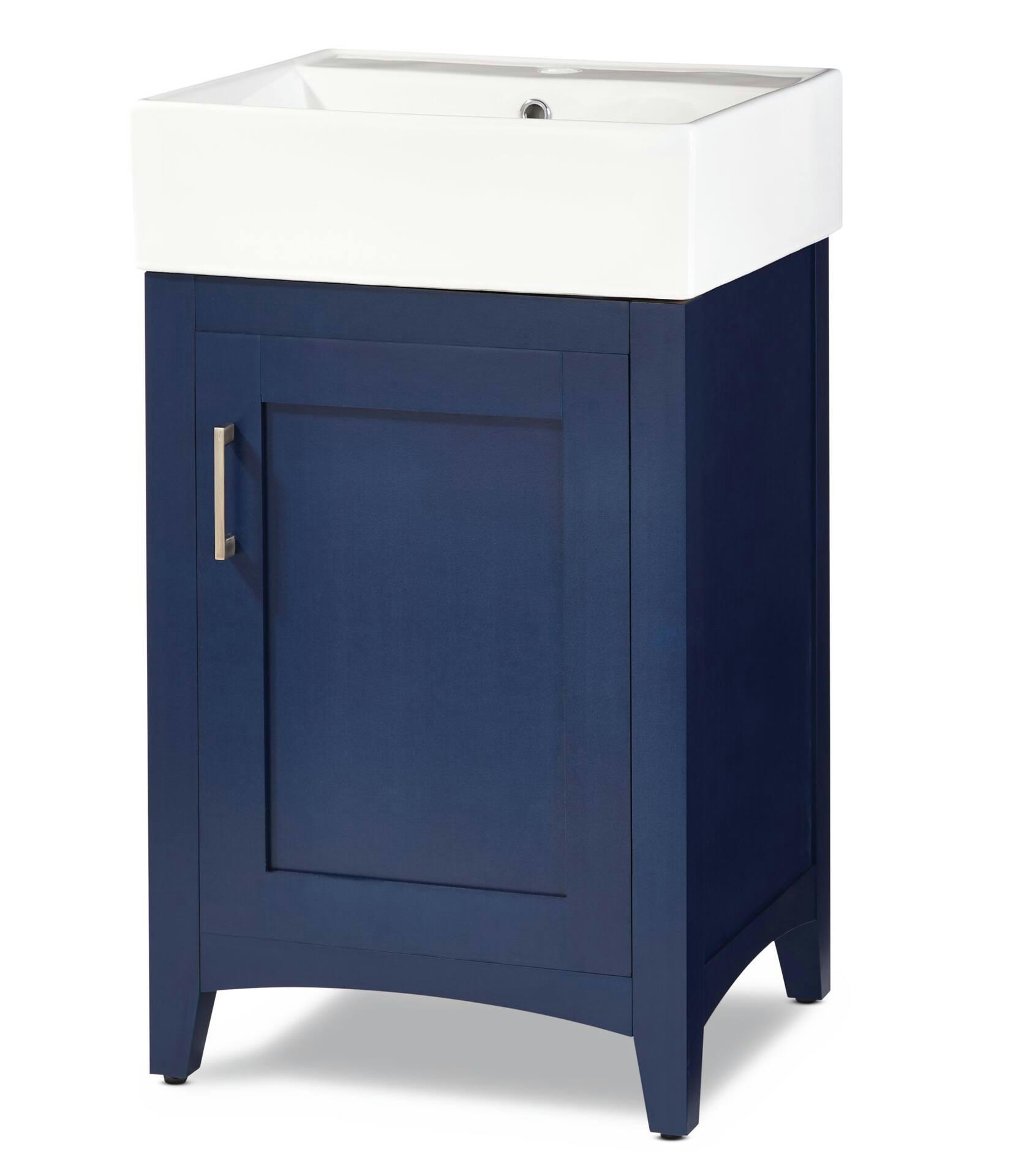 CANVAS Creston Single Door Single Sink Vitreous China Top Bathroom Vanity, Navy, 20-in