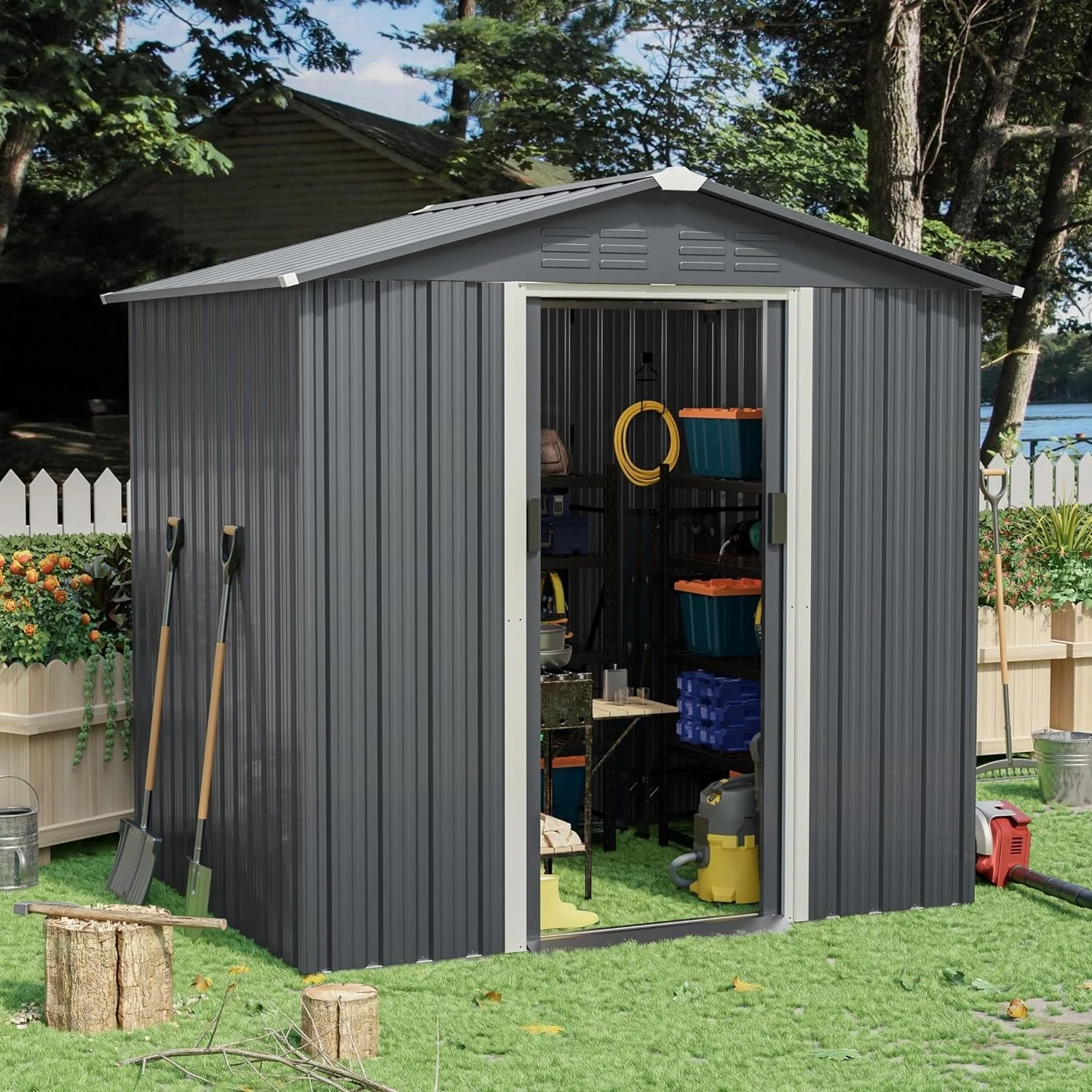 Outdoor Permanent Metal Storage Sheds for Gardening Tools, Patio Sheds Warehouse Vault