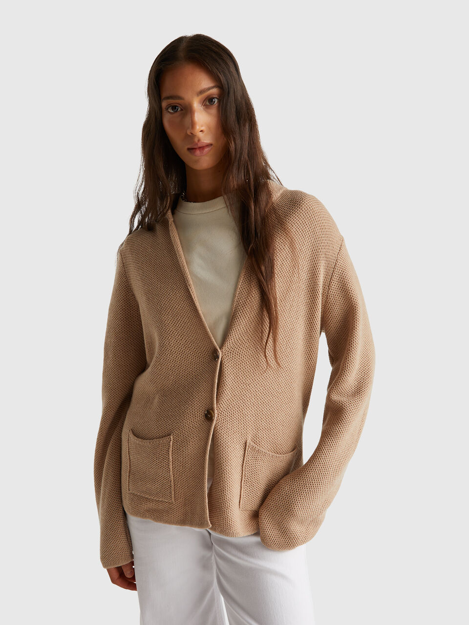 Knit jacket in wool and cashmere blend