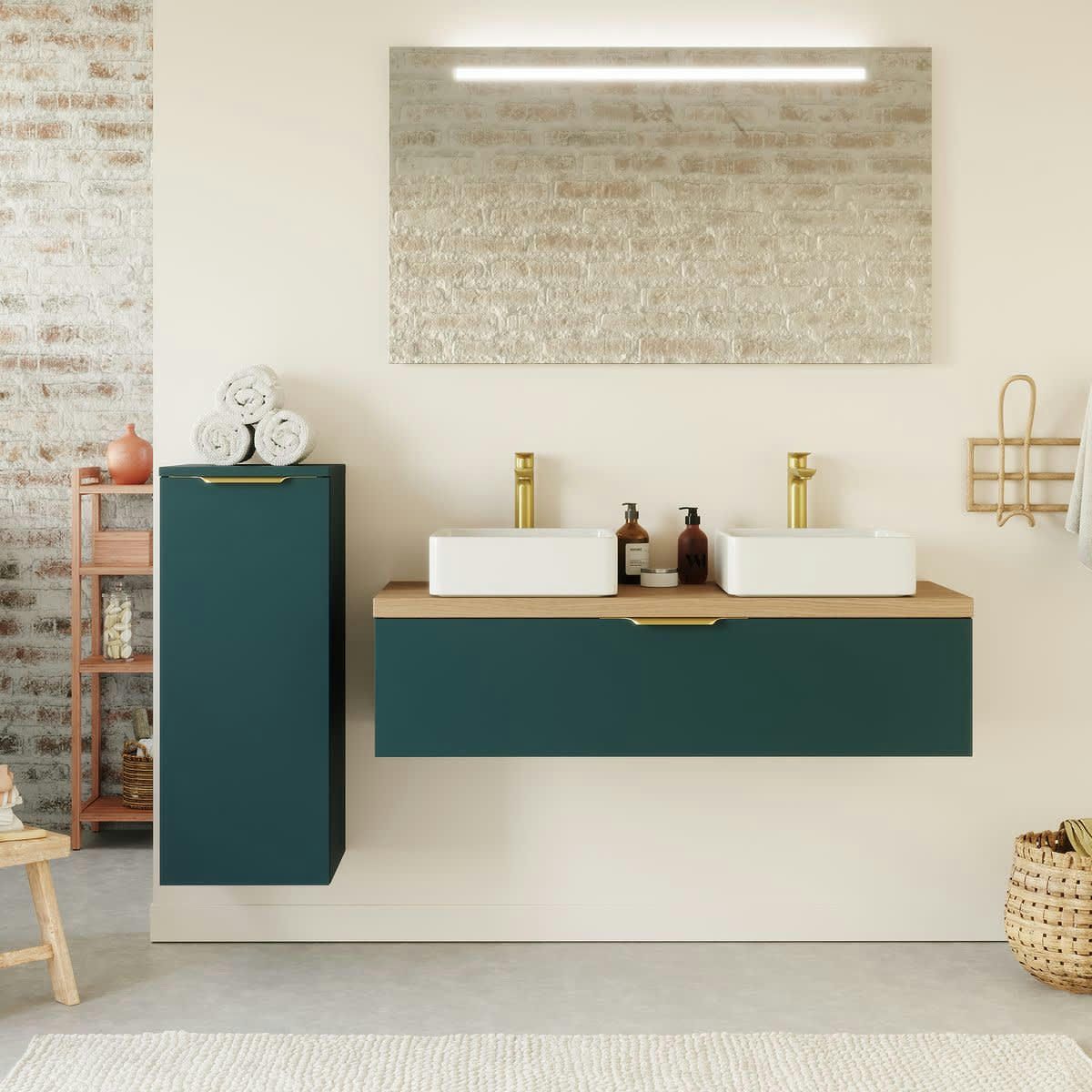 VENICE - Meuble salle de bain 2 vasques posées 120cm 1 tiroir Bleu