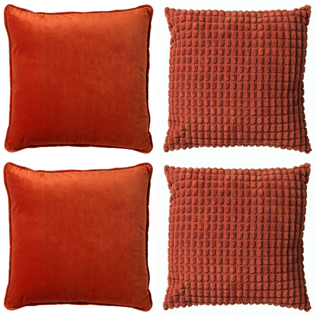 KUSSENSET - 4-delig - Texture Harmony - 45x45 cm - inclusief binnenkussens - oranje