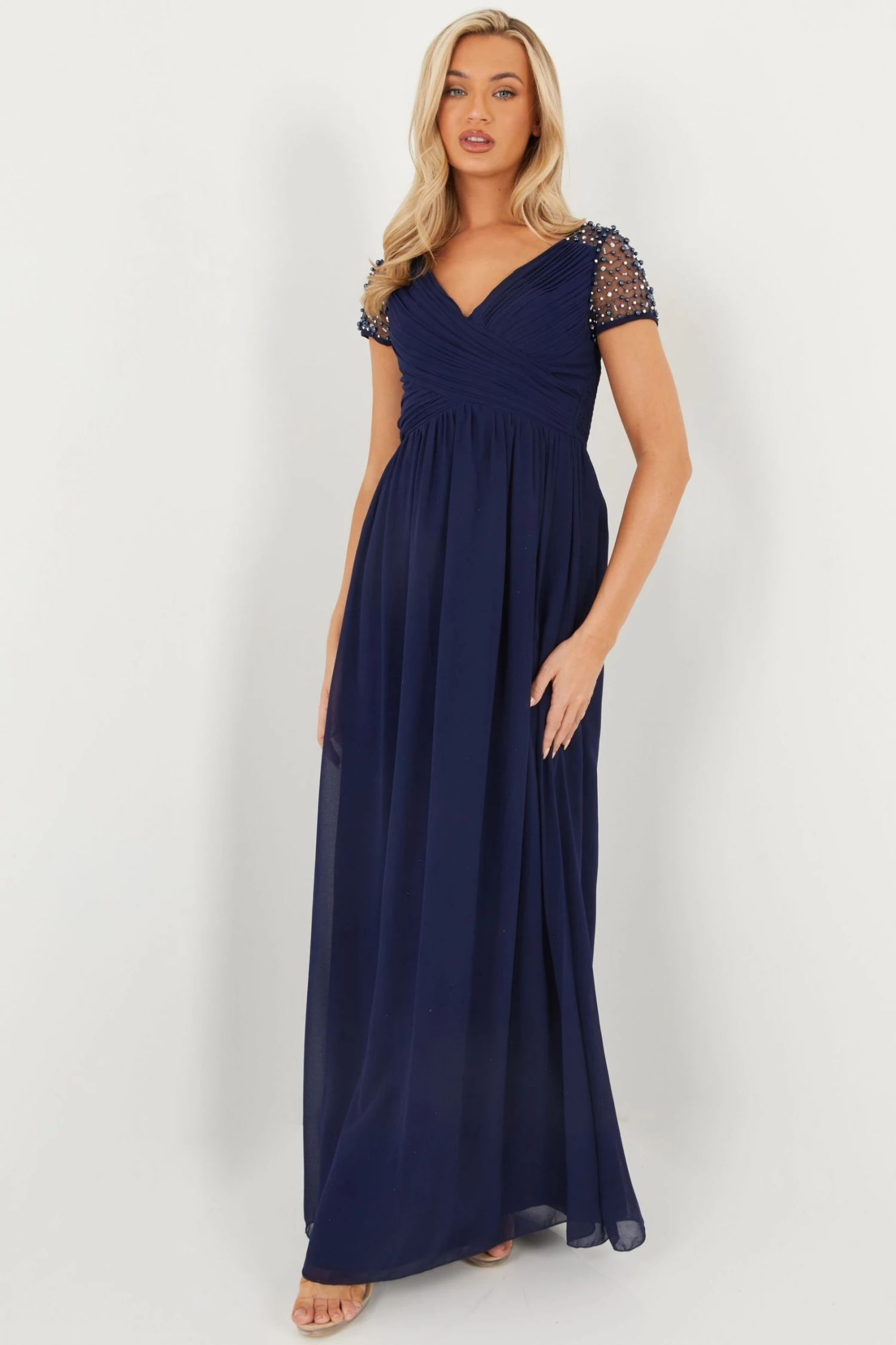 Quiz Blue Wrap Embellished Maxi Dress