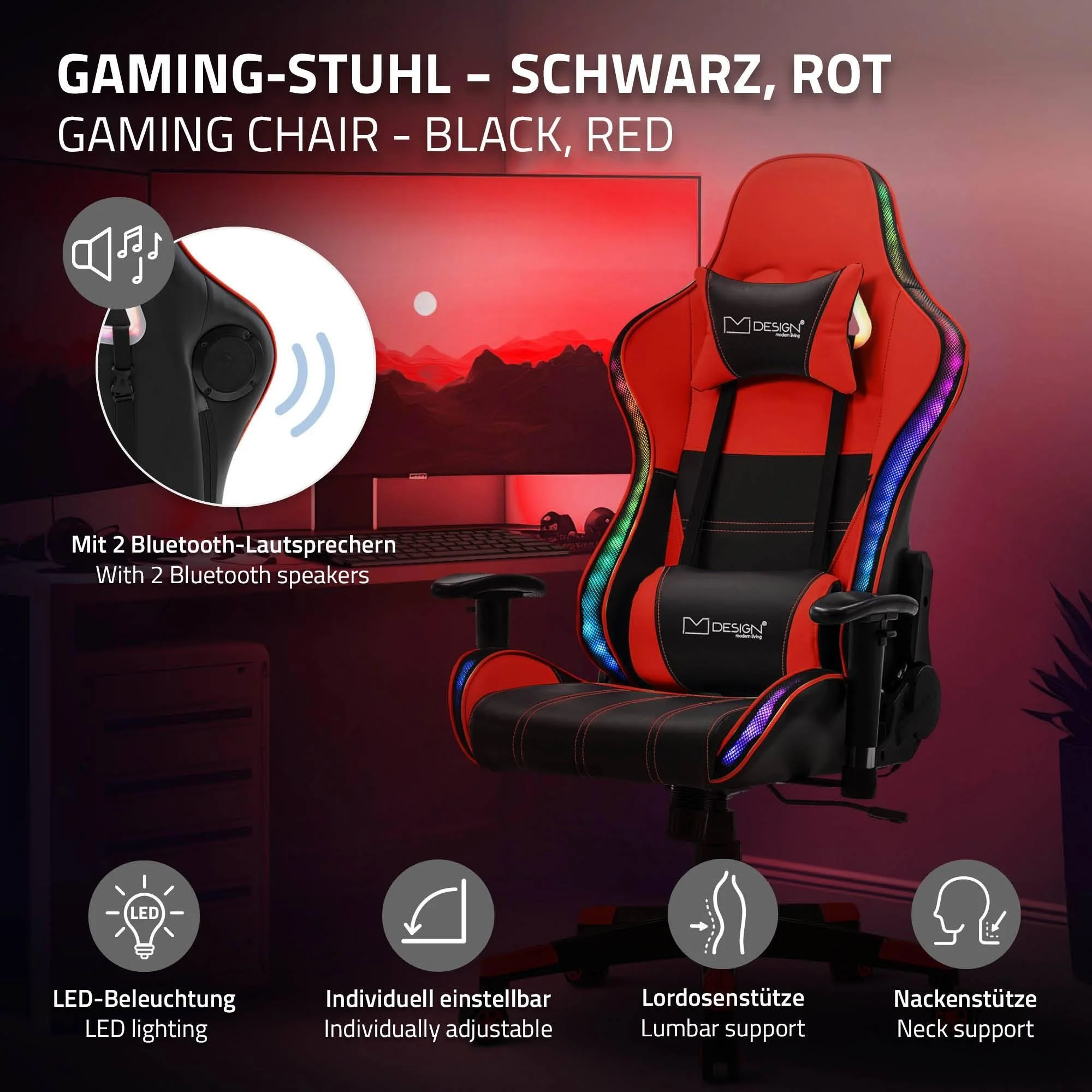 Gamestoel Xana met RGB-verlichting en Bluetooth speakers