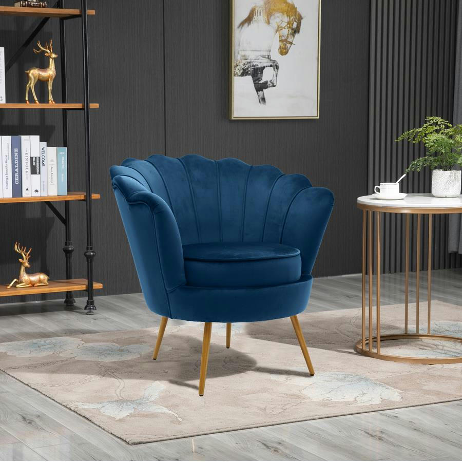 VELVET - Fauteuil en velours et pieds en métal doré motif éventail