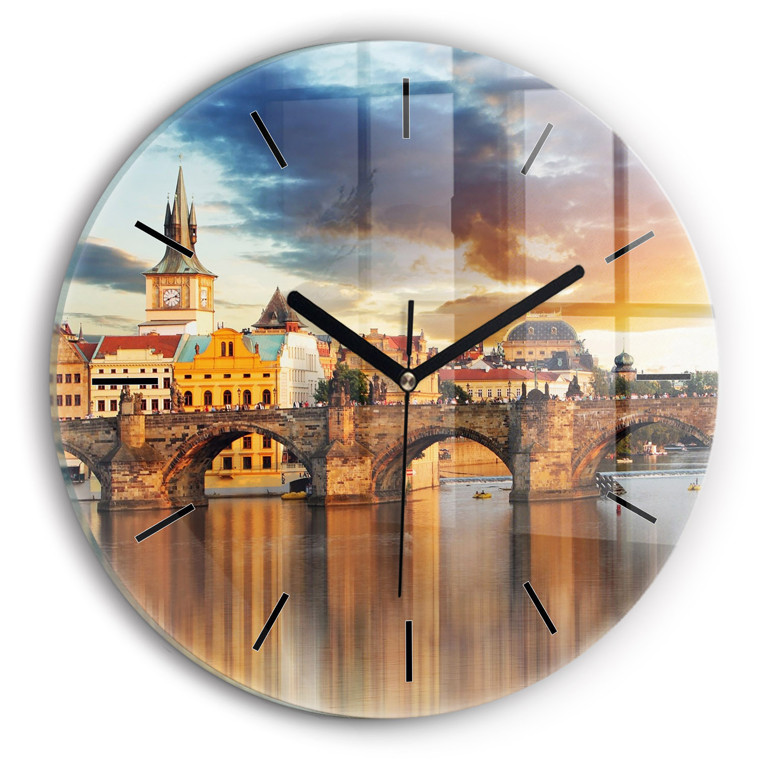 Zegar ze szkła ścienny Panorama nad rzeką fi30