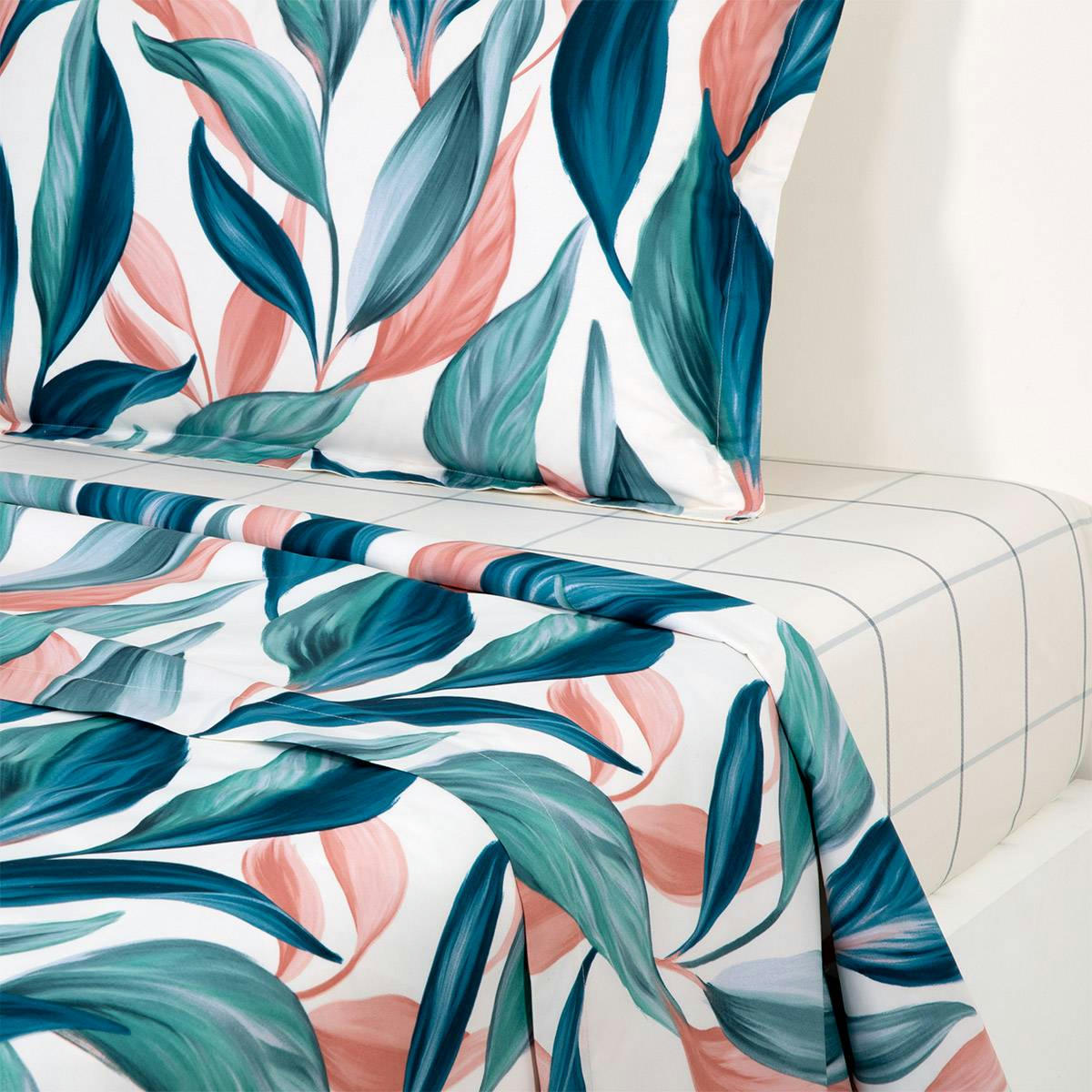 ALOCASIA - Drap plat en percale de coton bleu 240 x 300 cm