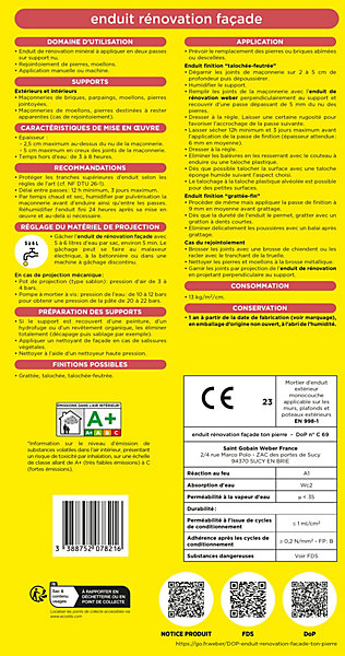 Enduit rénovation façade pierre Weber 25kg