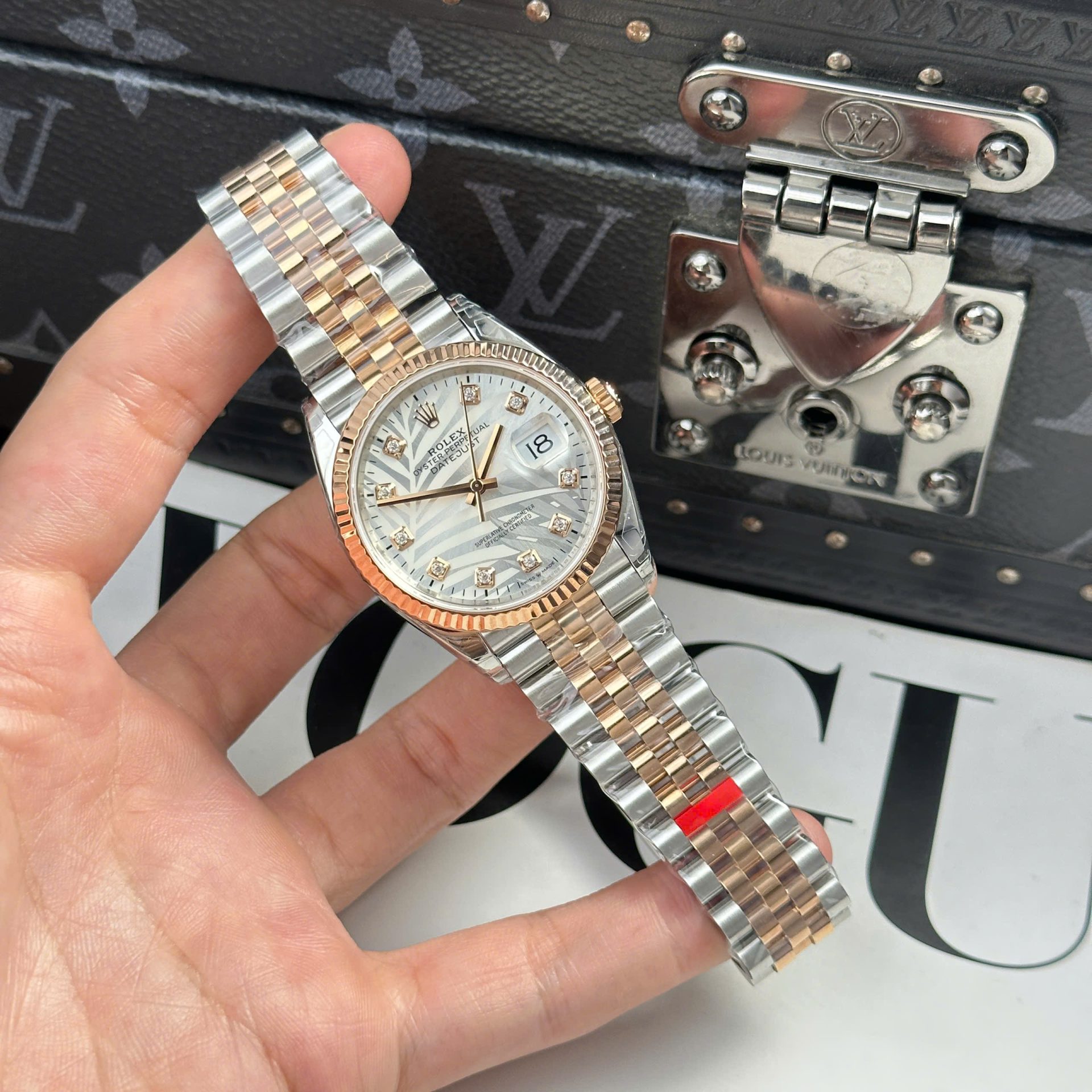 Rolex Datejust 126231 SS/RG Plated Silver Palm Dial CZ Diamonds 36mm Jub Super Clone