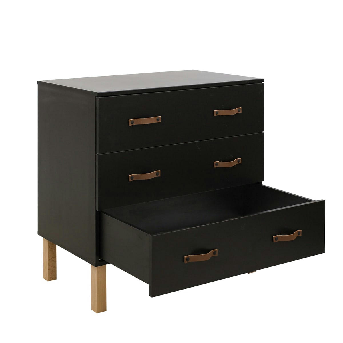 FLORIS - Commode 3 tiroirs noir mat naturel