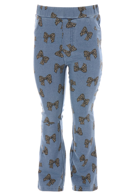 Younger Girls Blue Leopard Bow Print Jeggings