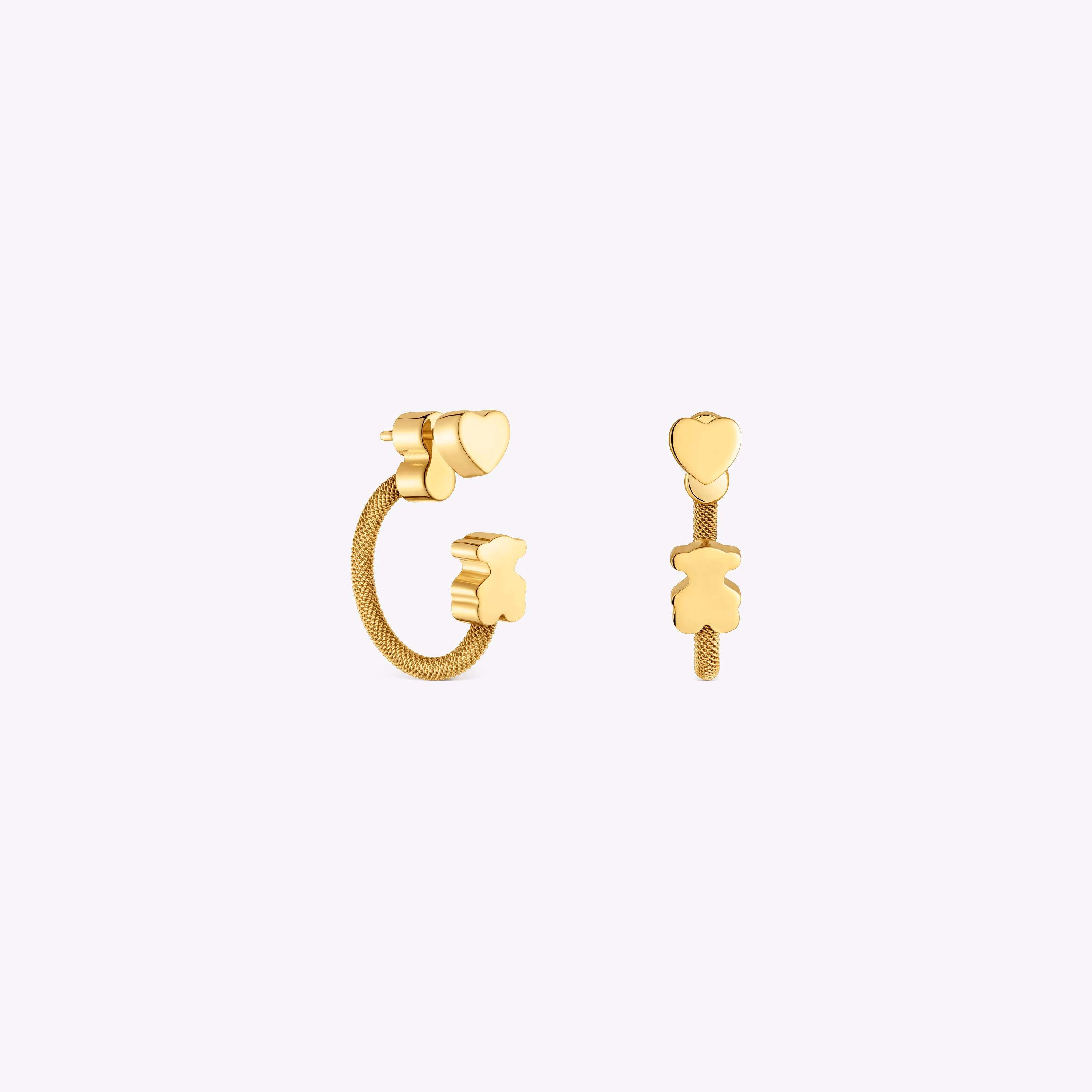 Pendientes aro con baño de oro 18 kt sobre plata y motivos Icon Mesh