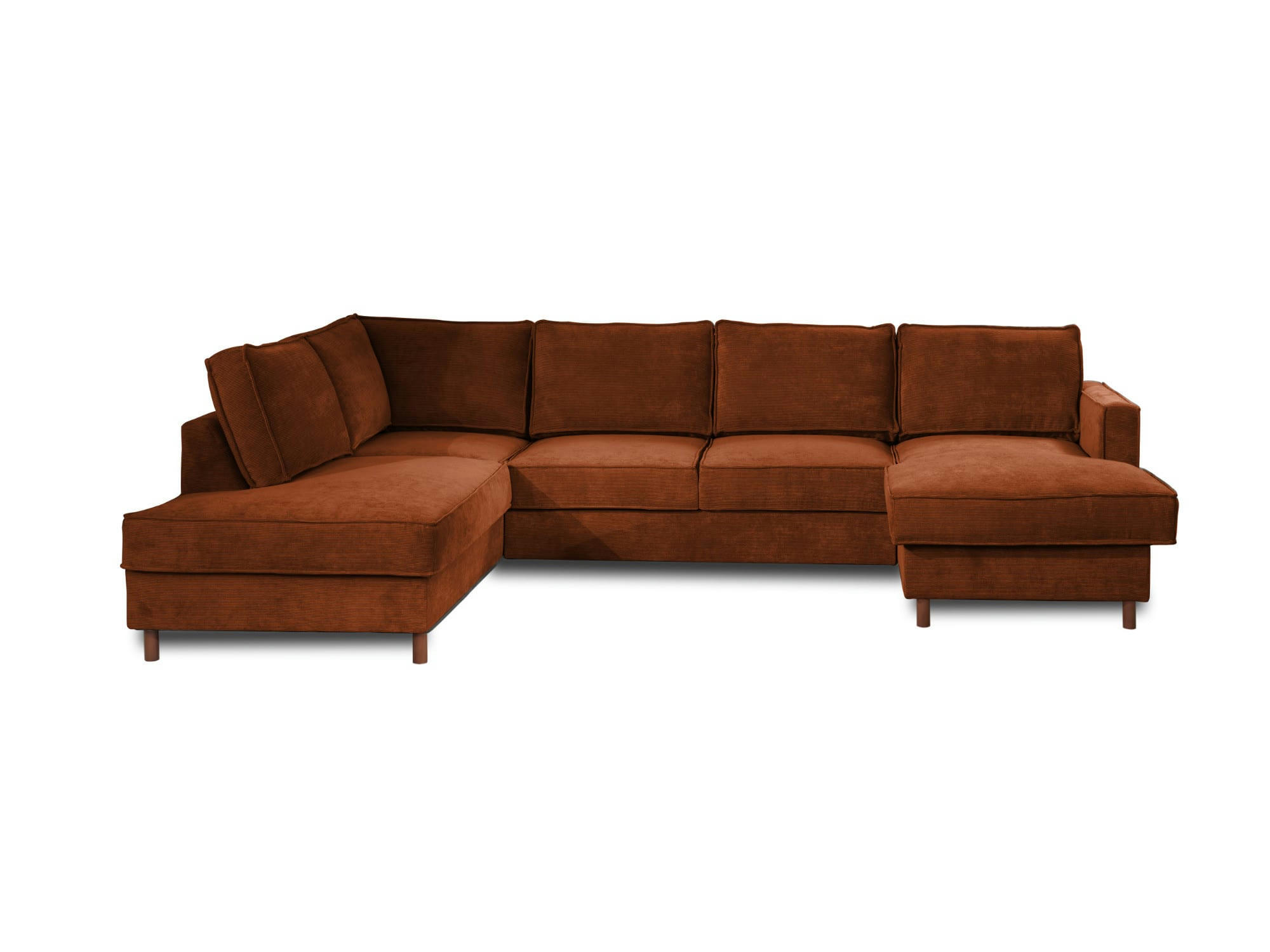 JAKE - Canapé panoramique 7 places angle gauche en velours côtelé rouille