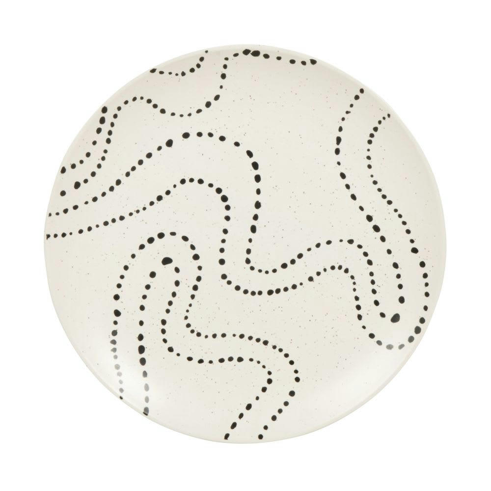 ULURU - Assiette à dessert en grès blanc motifs graphiques noirs