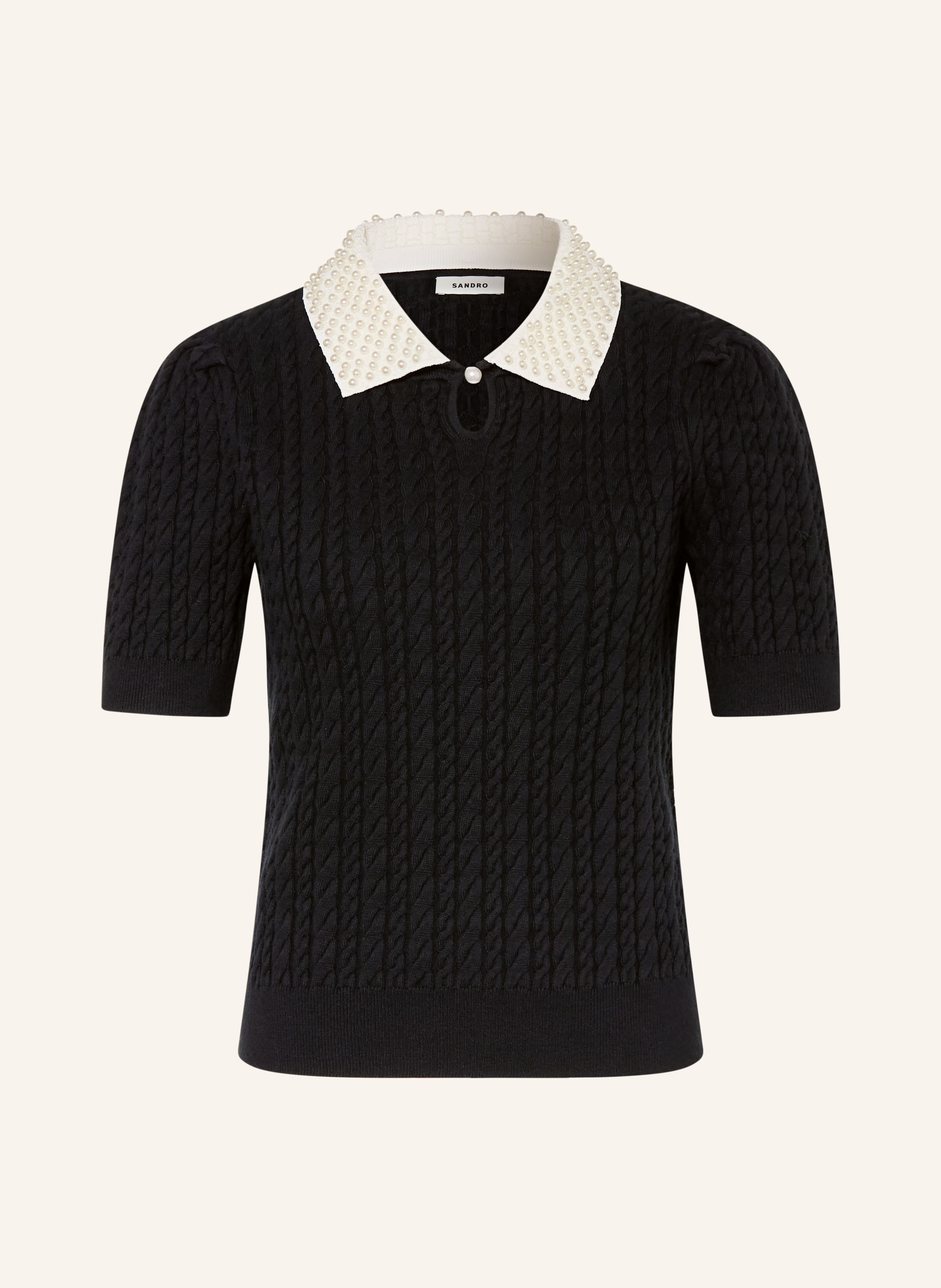 SANDRO Strickshirt mit abnehmbarem Kragen und Schmuckperlen