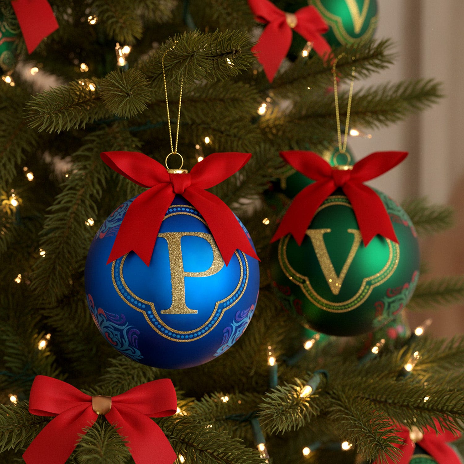 Pallina Natale lettera P blu 10 cm Royal Garden