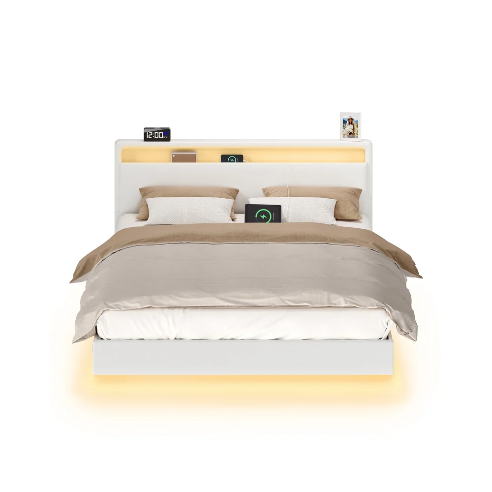 Lit double avec éclairage LED multiprise