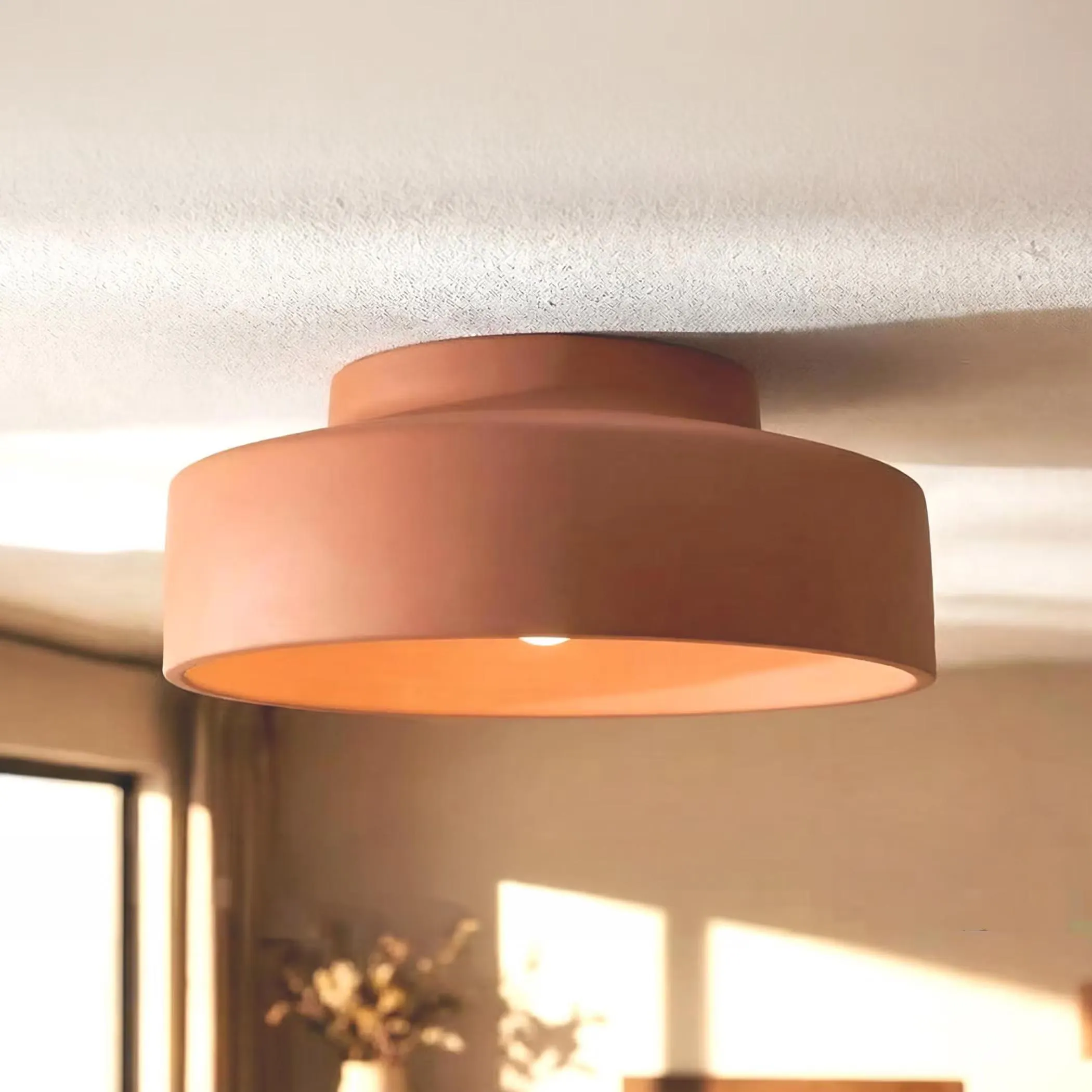 Handmade Ceramic Flush Mount Light, Low Ceiling Fixture, Terracotta Clay CANISTA