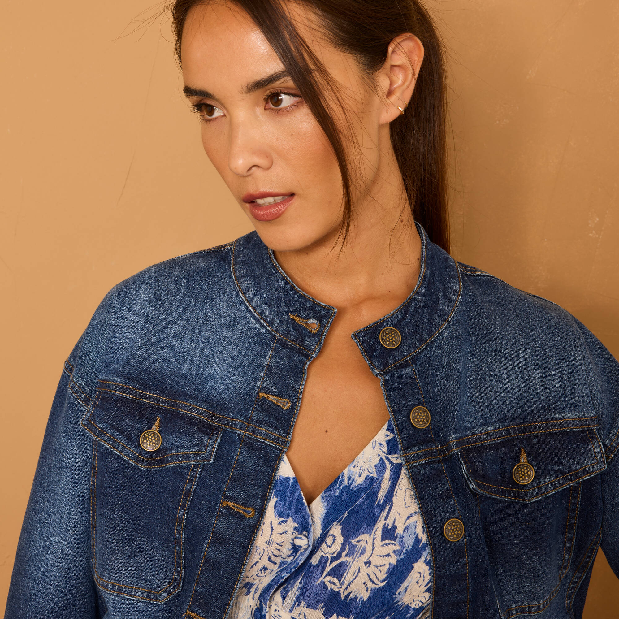 Veste en jean, col montant