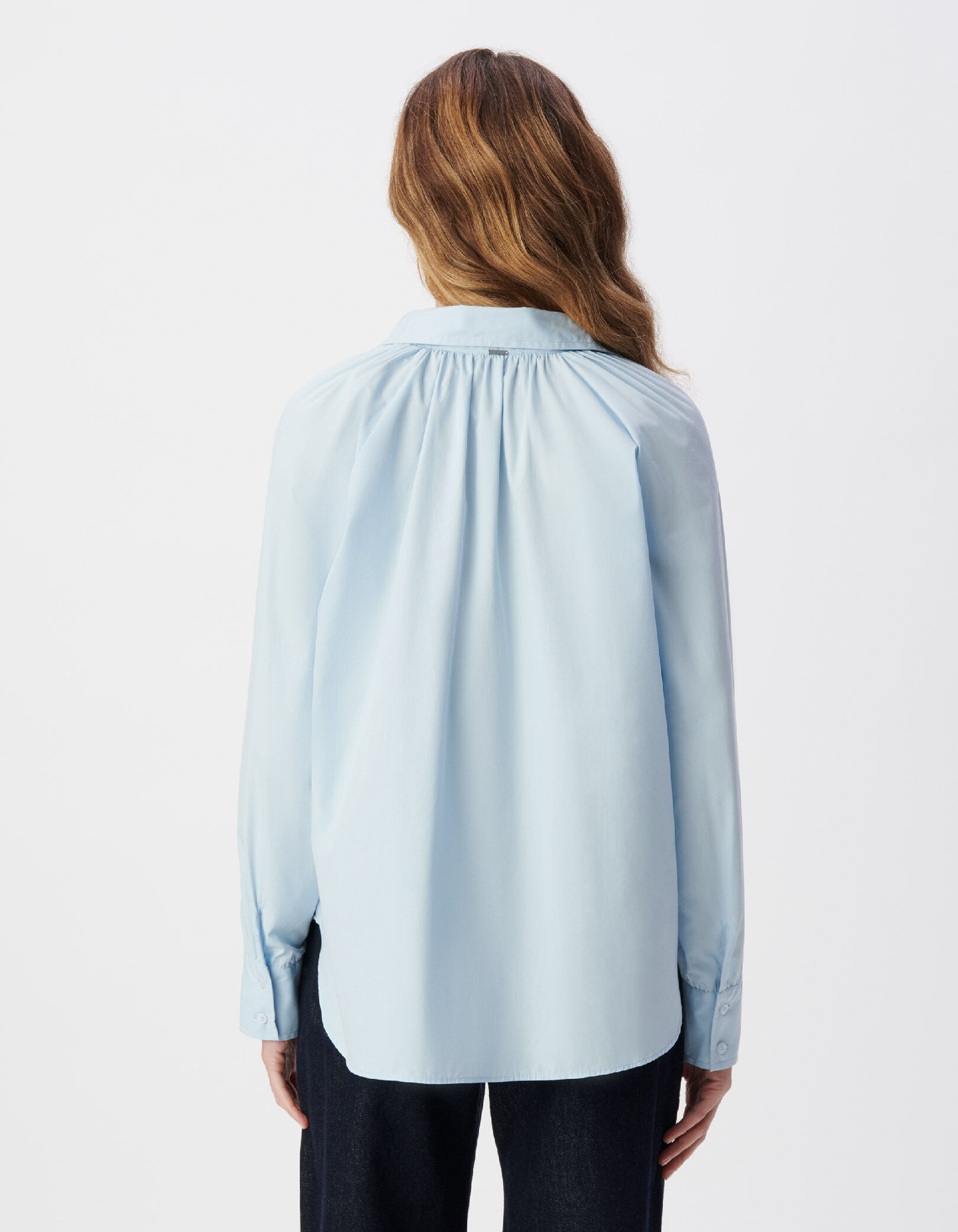 Chemise manches longues bleue col lavallière Femme