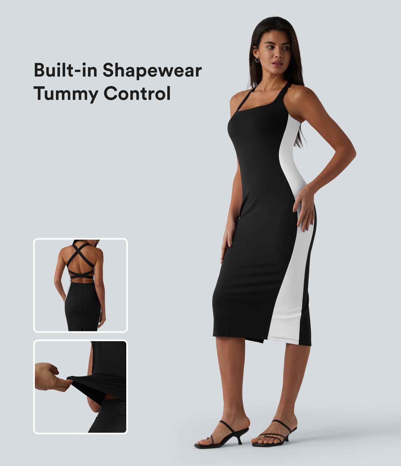 Robe midi moulante SoftlyZero™ Airy effet frais InstantCool color block avec brassière intégrée, effet gainant, short gainant intégré et bretelles croisées, accès facile Easy Peasy, protection solaire UPF50