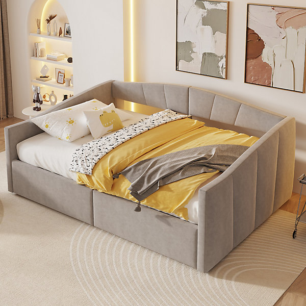 Lit 140x200 cm avec rangement hydraulique et revêtement velours gris clair, convertible, design contemporain