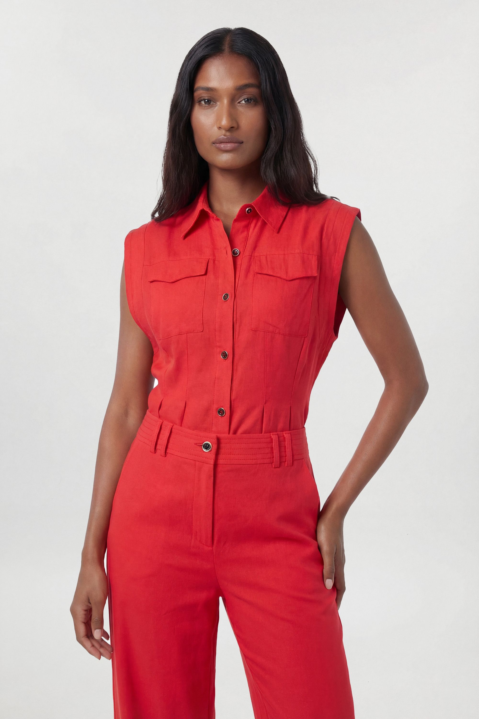 KarenMillen Premium Viscose Linen Woven Straight Leg Trouser
