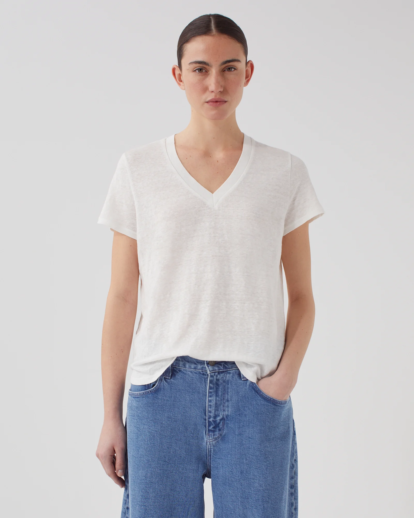 T-shirt col V en lin SARAH