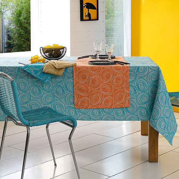 Nappe ronde 180 cm Jacquard coton SPIRALE jaune citron