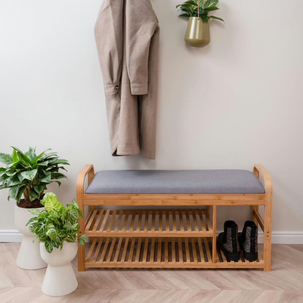 ARCH - Banc en bambou avec rangements bois clair