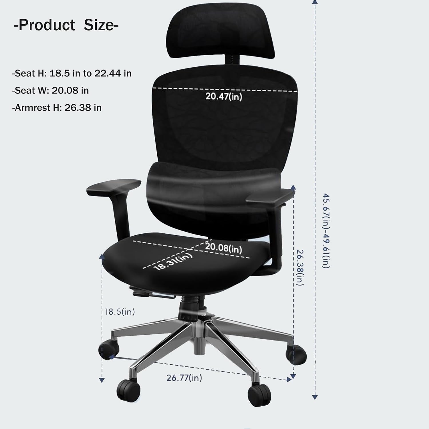 Jacia House TSCA Certified Ergonomic Mesh Office Chair, Big Tall Gaming Chair Adjustable Lumbar Support, 4D Armrests, 2D Headrest, 135° Reclining Rolling Swivel Desk Chairs with Seat Lock 600lb