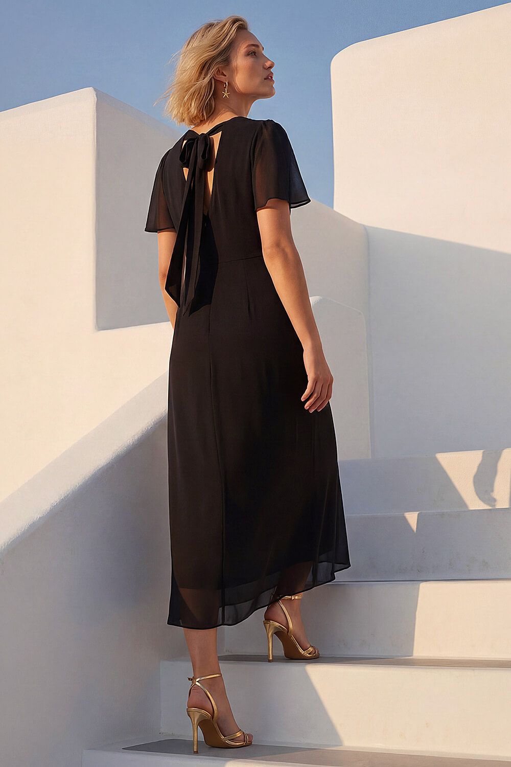 Roman Flutter Sleeve Midi Dress