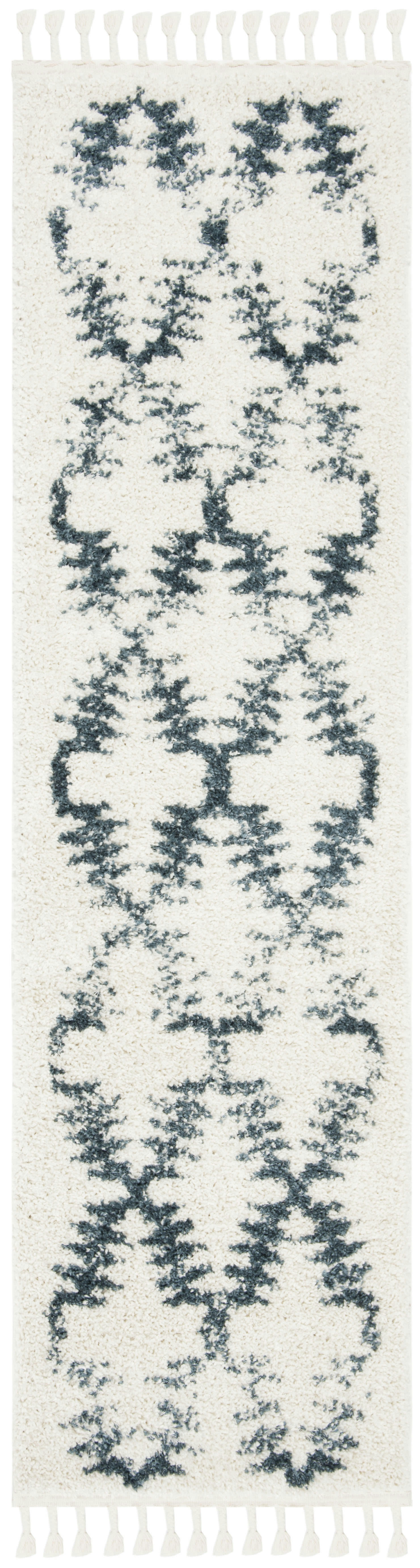 BERBER FRINGE SHAG - Tapis de salon interieur en crème & bleu, 66 x 244 cm