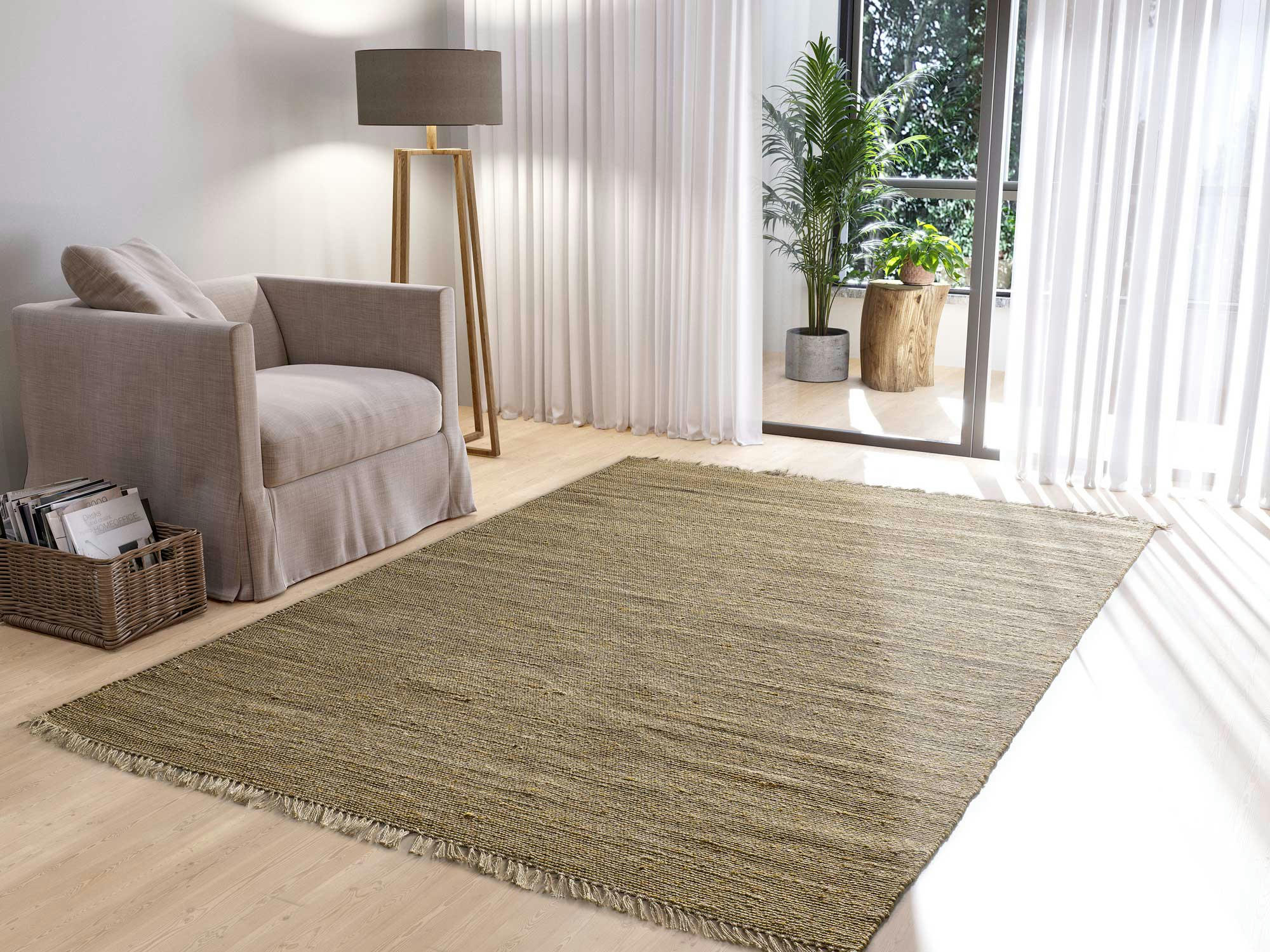 NAKO - Tapis en jute avec franges couleur naturelle, 120X170 cm