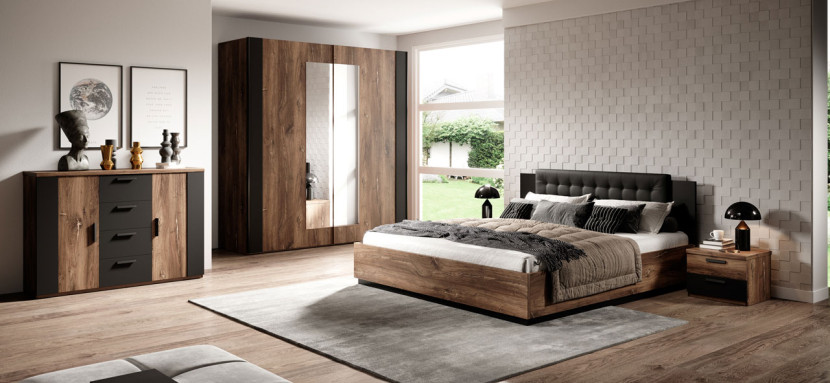 Łóżko 180x200 SELMA SG32 dąb flagstaf miedź / czarny