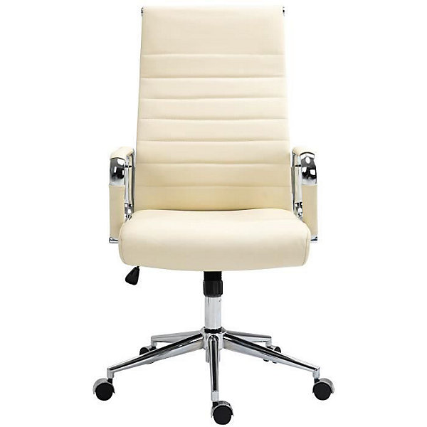 Fauteuil de bureau CLP Kolumbus cuir véritable crème 105-115 cm