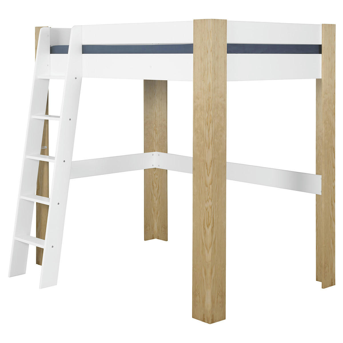 ALI - Pack lit mezzanine avec matelas 90x190 cm bois massif blanc et bois