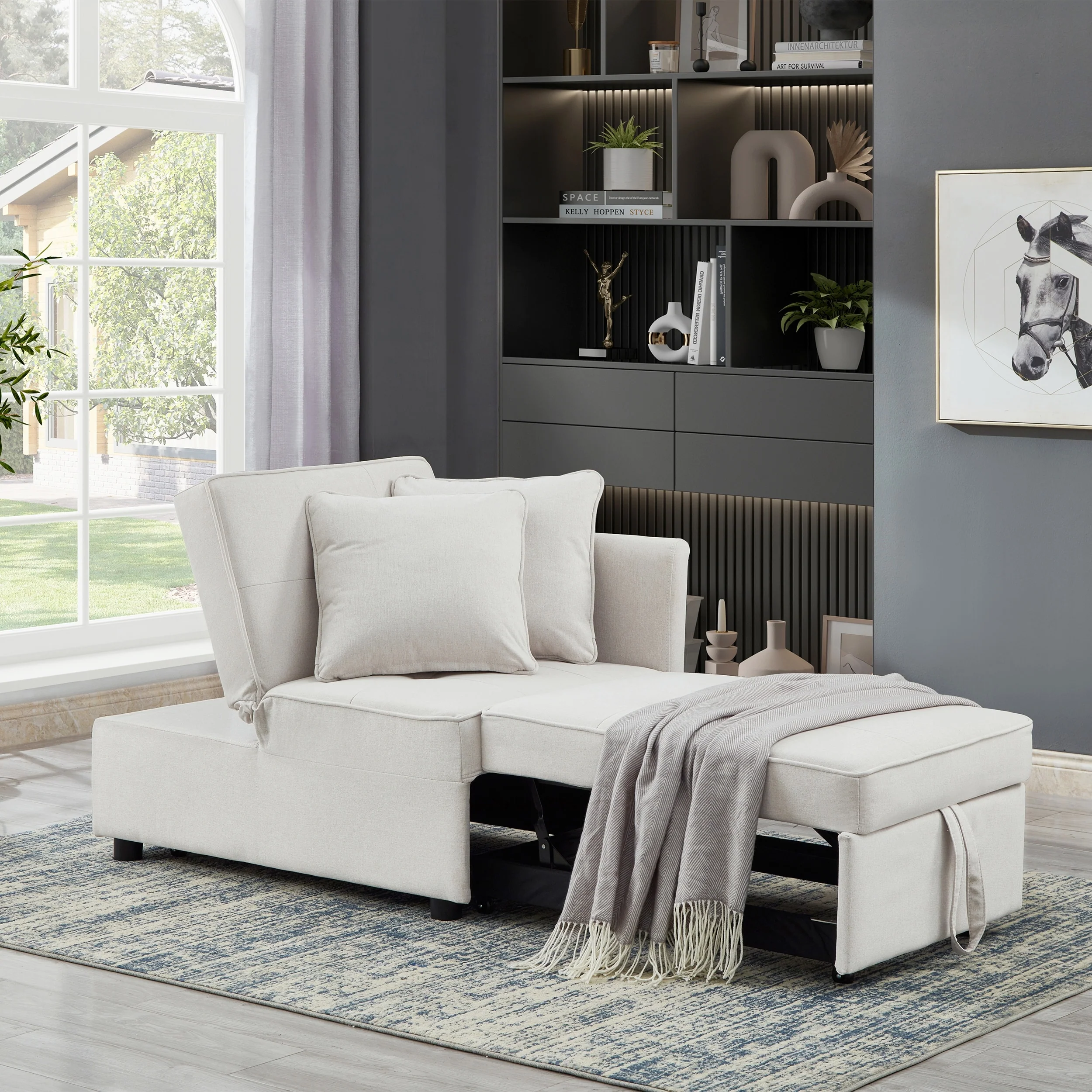 39.3 Upholstered Convertible Recliner Chair Bed