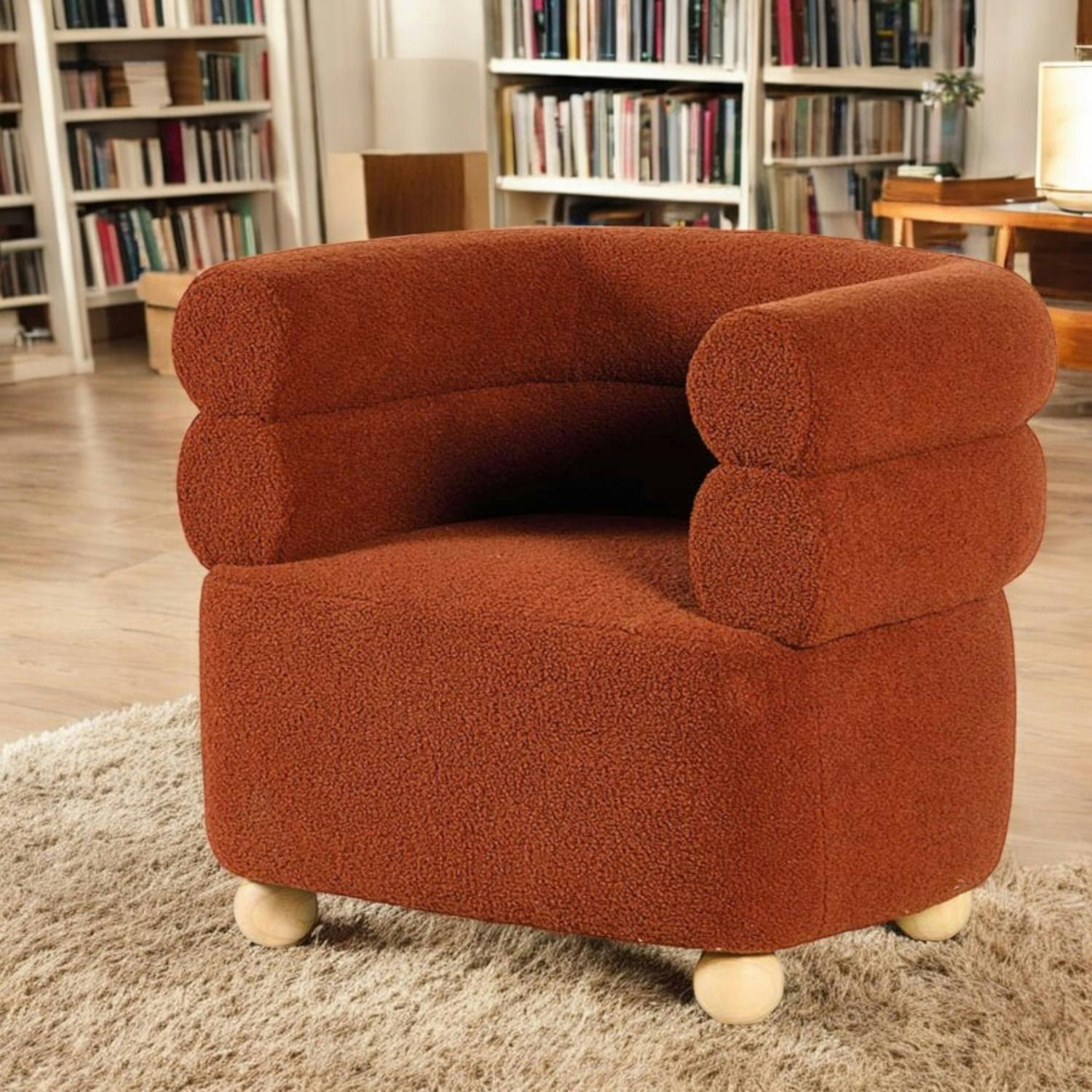 Fauteuil cabriolet design tissu bouclé terracotta IENA