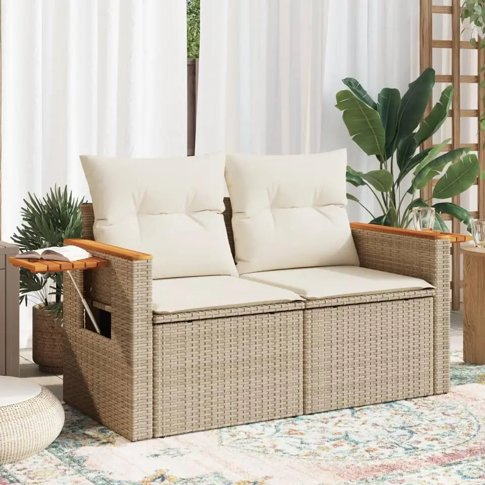 vidaXL - Tuinbank 2-zits - Beige - Poly rattan - Met kussens