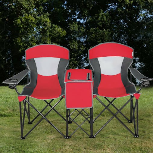 NNECW Double Folding Camping Chair with Canopy and Armrests-Red