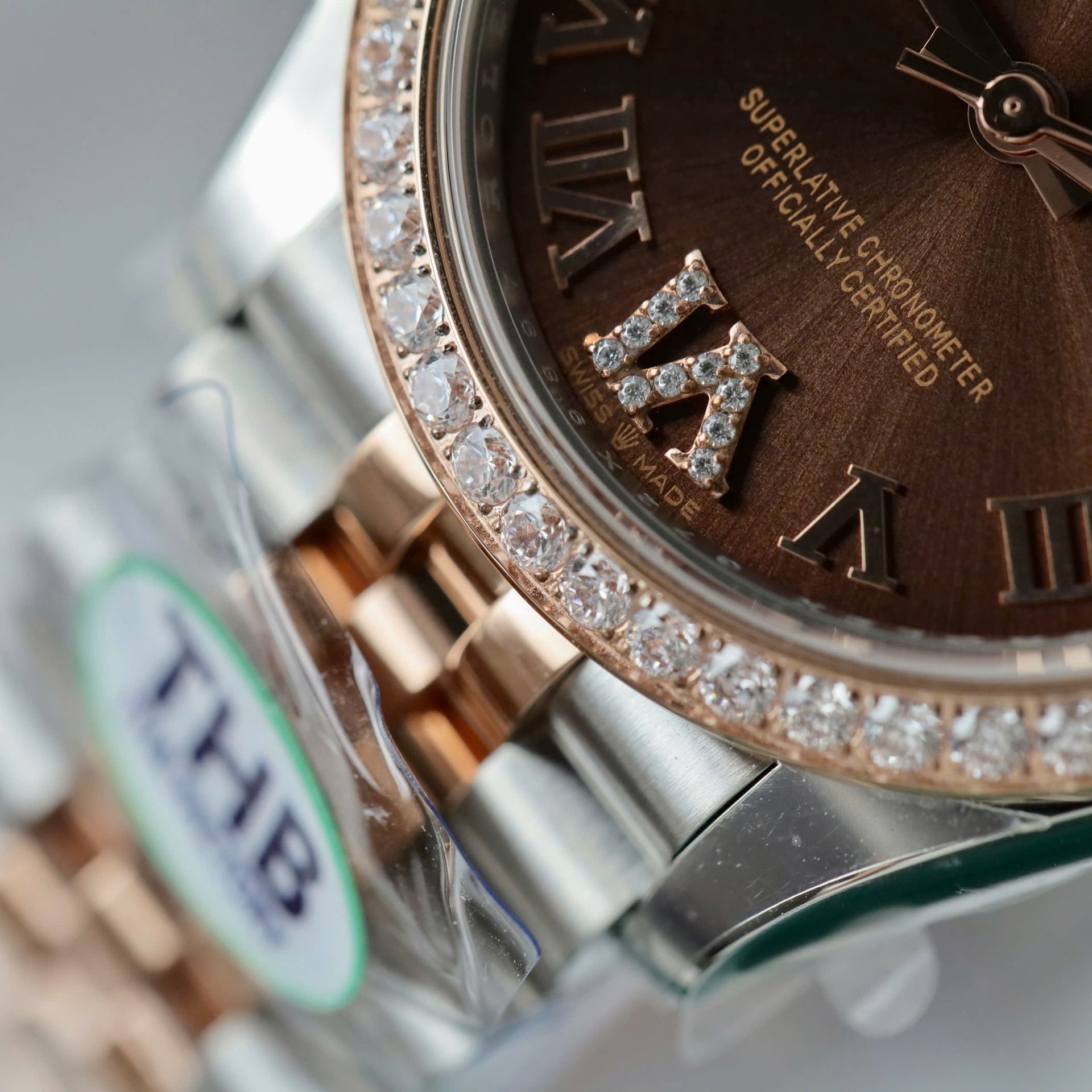 Rolex Datejust SS/RG Plated Chocolate Dial CZ Diamonds 31mm Jub THBF Replica