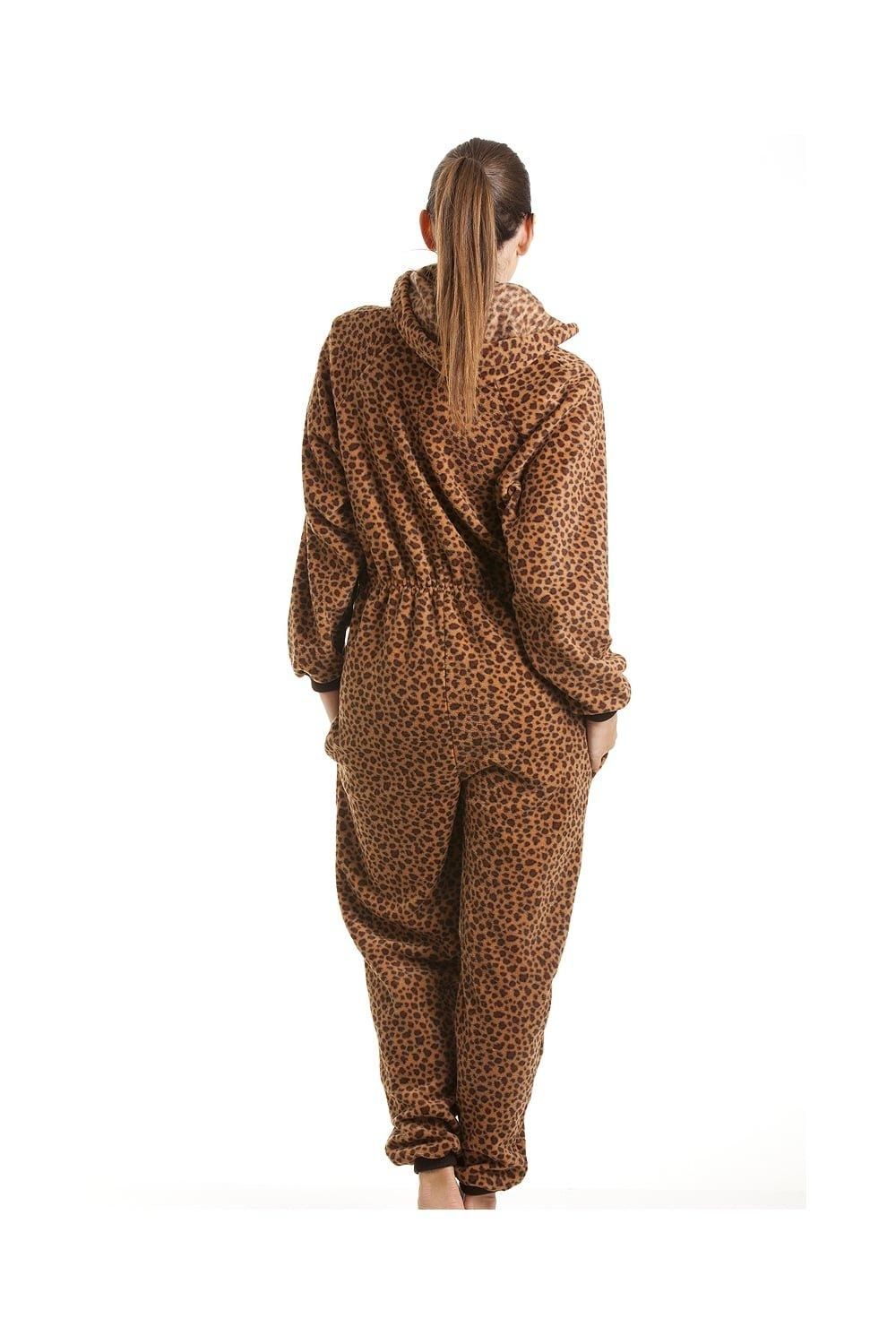 Camille Luxury All In One Animal Print Hooded Fleece Onesie
