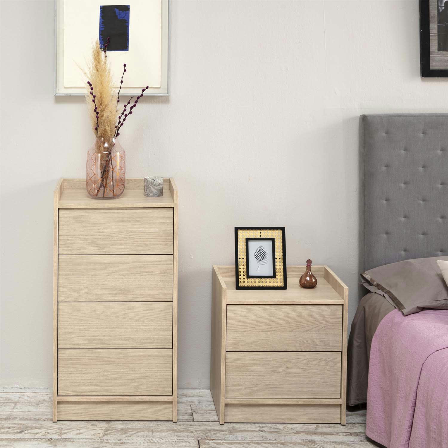 MOSCU - Chiffonnier de 4 tiroirs, couleur chêne, 45 cm longueur