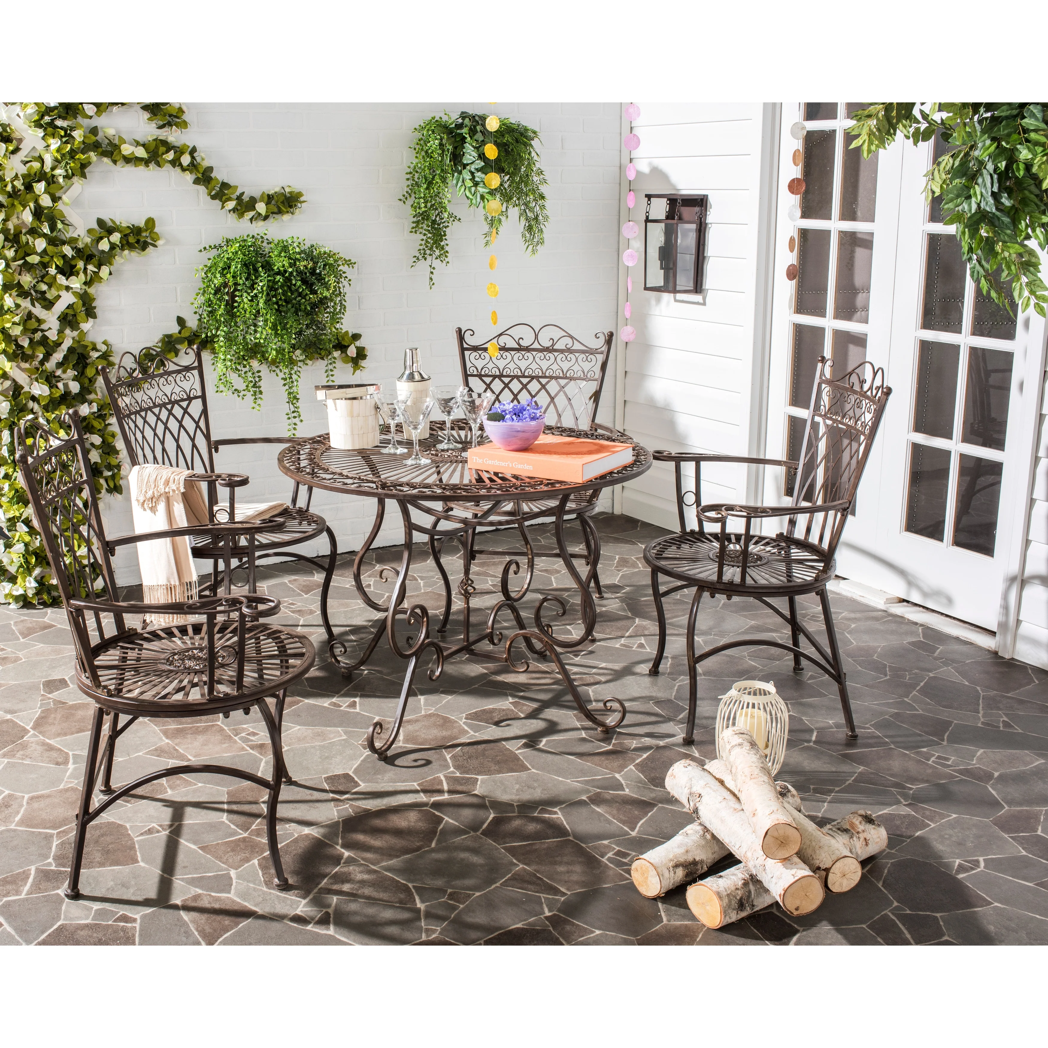 SAFAVIEH Jaylene Victorian Scroll Iron 5-Piece Outdoor Patio Set - 39Wx39Dx29H