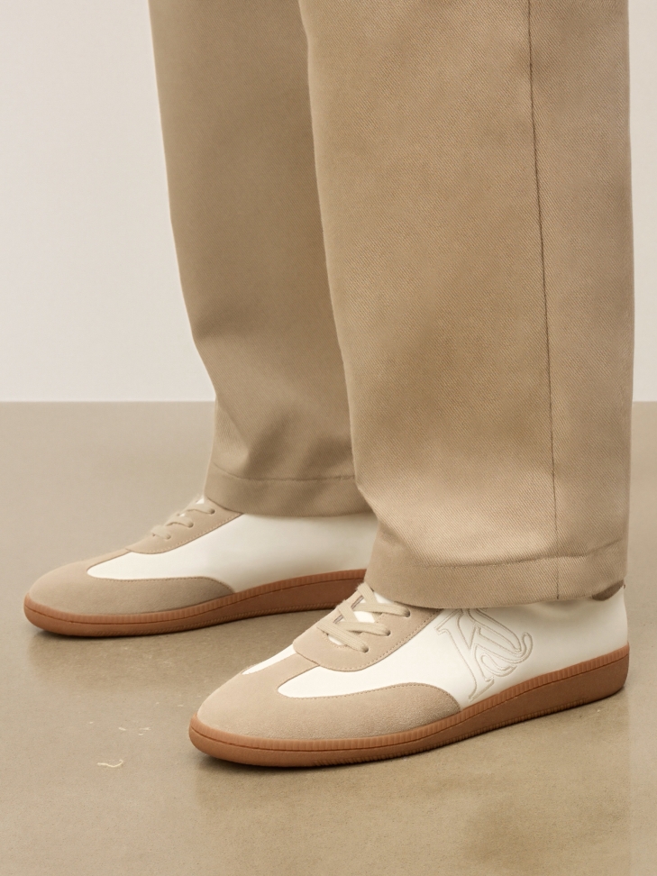 Lace-up combination leather sneakers