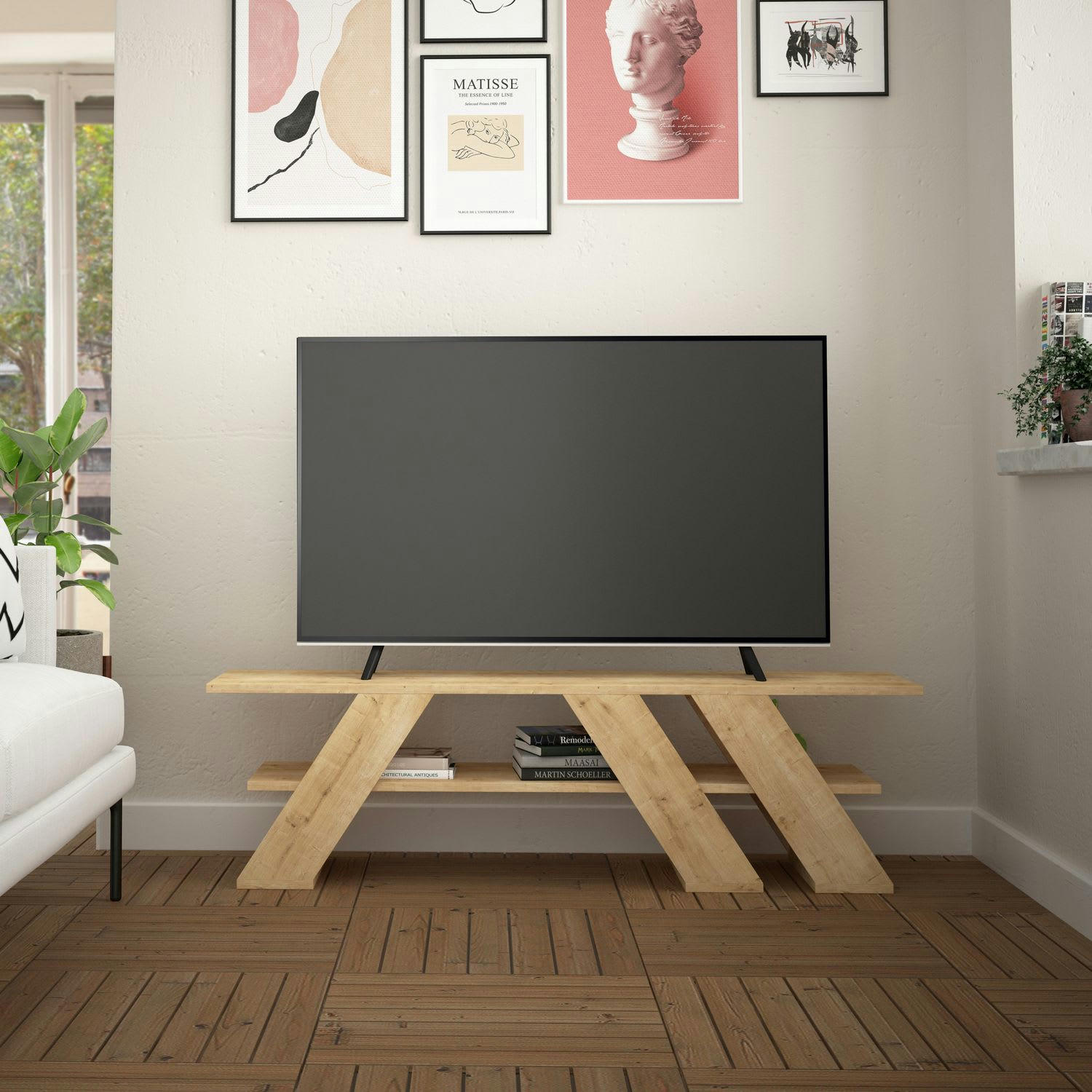 FELLA - Meuble TV design L. 140 x H. 40 cm marron