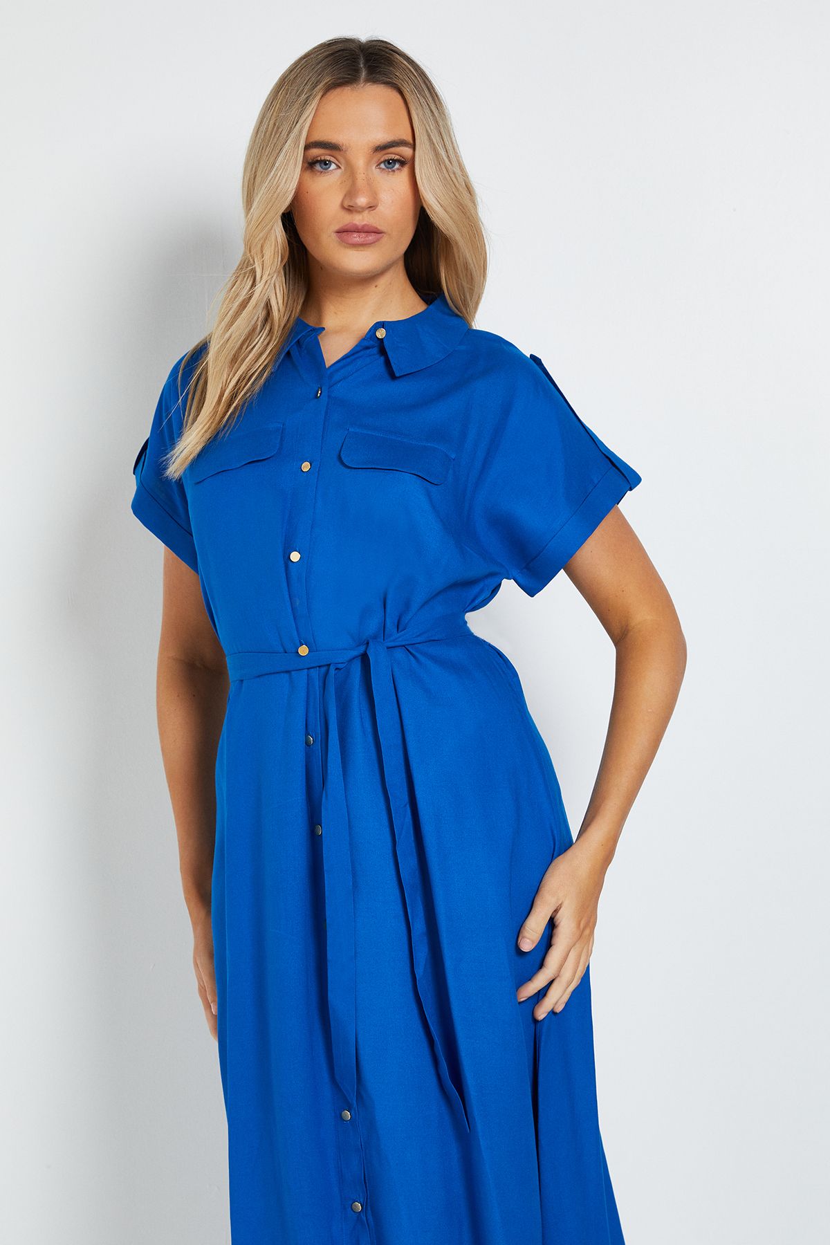 Dorothy Perkins Button Up Belted Roll Sleeve Shirt Dress