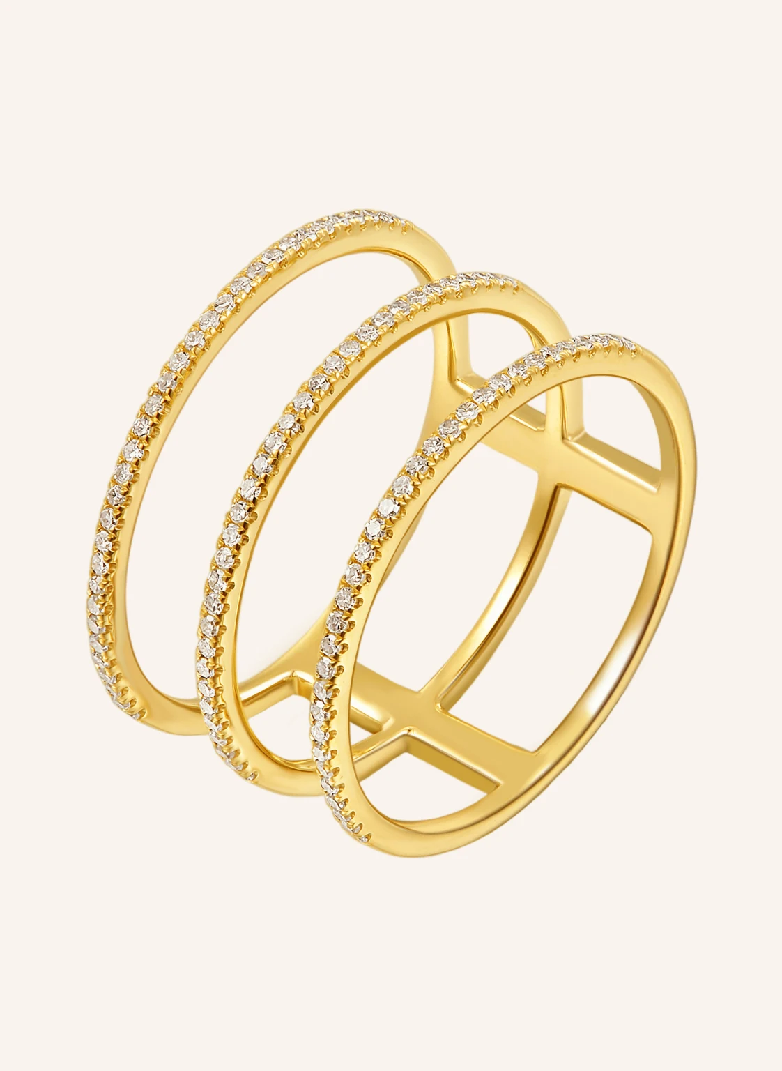 Leaf Ring TRIPLE aus 18 Karat Gelbgold mit Diamanten
