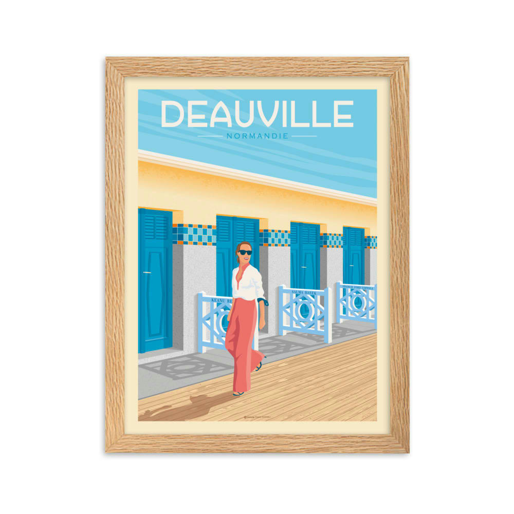 - Affiche Deauville France - Les Planches avec Cadre (Bois) 21x29,7 cm