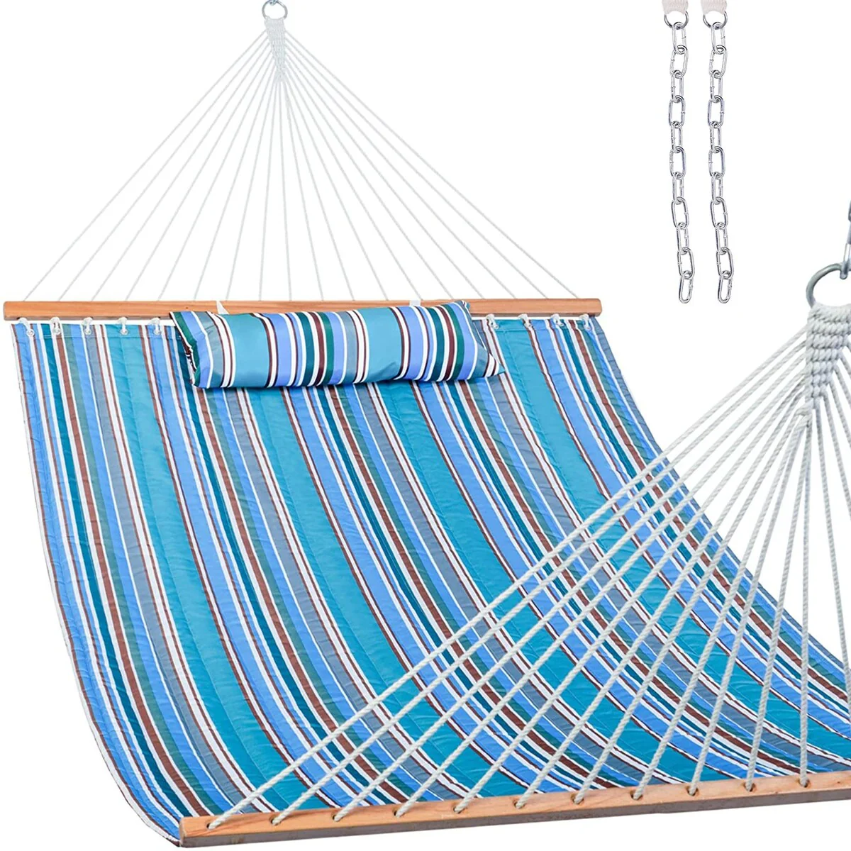 Lazy Daze 12 FT Double Quilted Fabric Hammock with Spreader Bars and Detachable Pillow,2 Person Hammock,450 LBS Weight Capacity